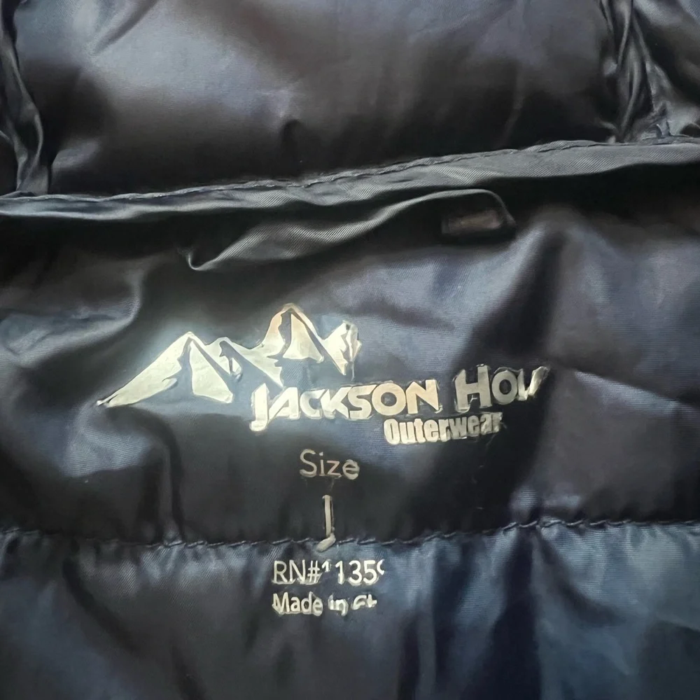 Jackson Hole Outerwear Mens Navy Blue Hooded Puffer Jacket Large‎ RN 113593